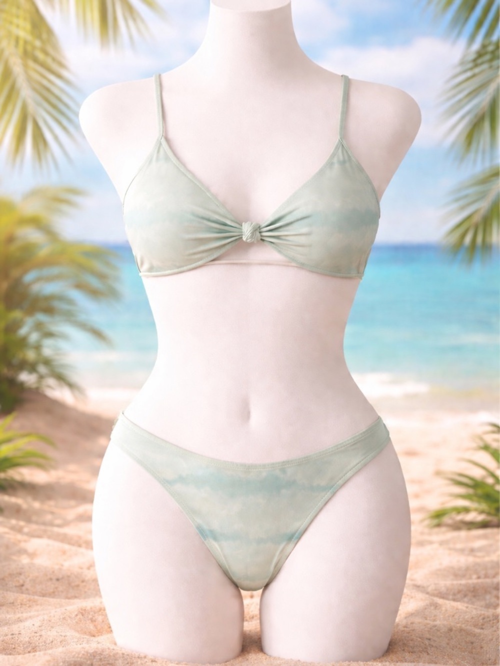 Dippin Daisys Sage Tie Dye Bikini Set NWT Knot Front Top XL Bottom